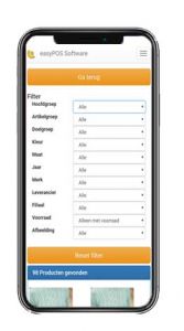 easyPOS Fashion app uitgebreide zoekfilter